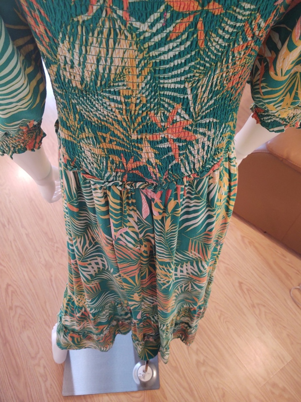 NWOT Betsey Johnson Maxi Tropical Green White Orange Dress Full Skirt Smock Top - Picture 7 of 12